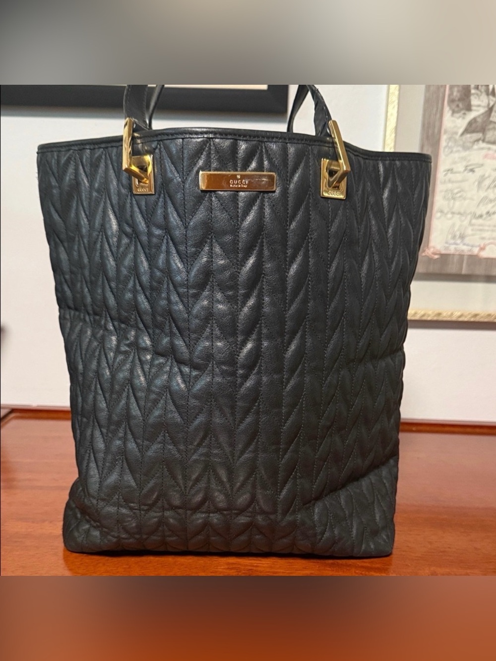 Gucci Century Black Quilted Leather Tote with Gold Hardware